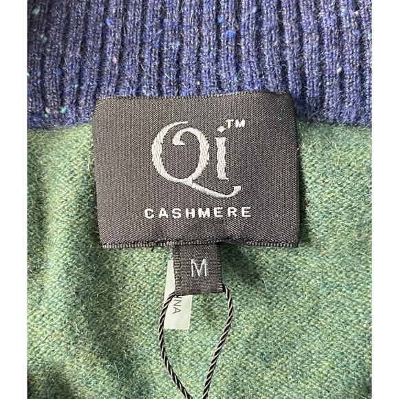 1-39 QI CASHMERE Men's Sweater Zip-Henley Blue/Green Striped Medium - Picture 8 of 16